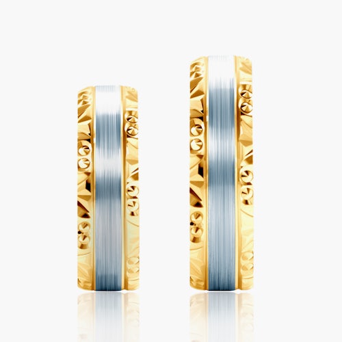 Obrączki ślubne: dwukolorowe złoto, płaskie, 6 mm